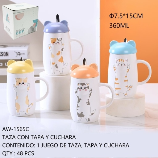 [AW-1565C[48PZS/CAJA]] [AW-1565C]TAZA CON TAPA Y CUCHARA 