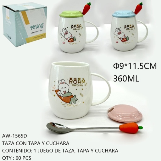 [AW-1565D[60PZS/CAJA]] [AW-1565D]TAZA CON TAPA Y CUCHARA 