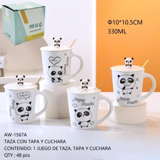 [AW-1567A[48PZS/CAJA]] [AW-1567A]TAZA CON TAPA Y CUCHARA 