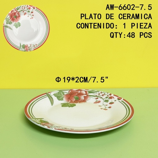 [AW-6602-7.5 [48 PZS/CAJA]] [AW-6602-7.5] PLATO DE CERAMICA 