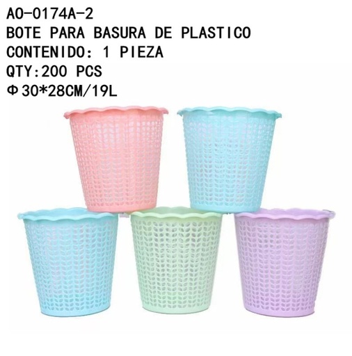 [AO-0174A-2 [200 PZS/CAJA]] [AO-0174A-2] BOTE PARA BASURA DE PLASTICO 