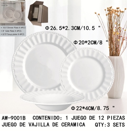 [AW-9001B [3 PZS/ CAJA]] [AW-9001B] JUEGO DE VAJILLA DE CERAMICA 