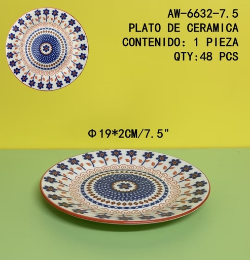 [AW-6632-7.5 [48 PZS/ CAJA]] [AW-6632-7.5] PLATO DE CERAMICA 