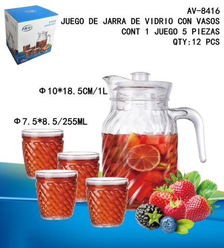 [AV-8416 [12 PZS/ CAJA]] [AV-8416] JUEGO DE JARRA DE VIDRIO CON VASOS 