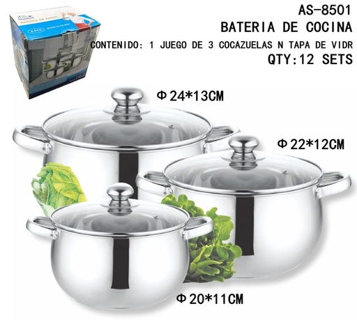 [AS-8501 [12 PZS/ CAJA]] [AS-8501] BATERIA DE COCINA 