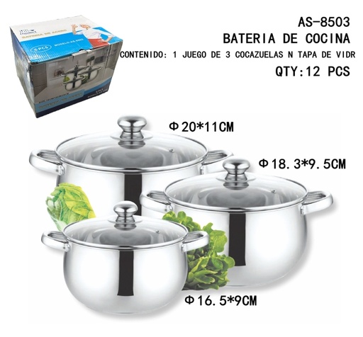 [AS-8503 [12 PZS/ CAJA]] [AS-8503] BATERIA DE COCINA 