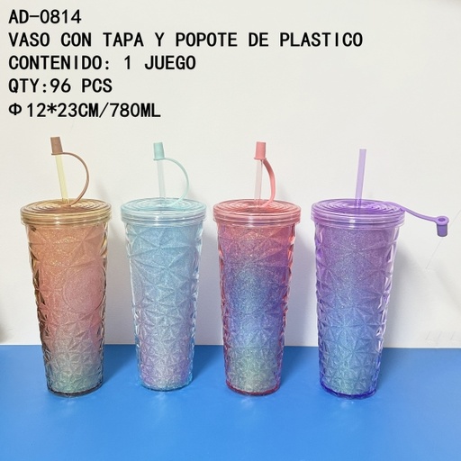 [AD-0814 [96 PZS/ CAJA]] [AD-0814] VASO CON TAPA Y POPOTE DE PLASTICO 