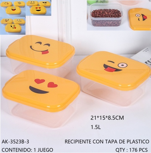 [AK-3523B-3 [176 PZS/ CAJA]] [AK-3523B-3] RECIPIENTE CON TAPA DE PLASTICO 
