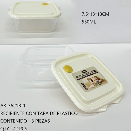 [AK-3621B-1 [72 PZS/ CAJA]] [AK-3621B-1] RECIPIENTE CON TAPA DE PLASTICO 
