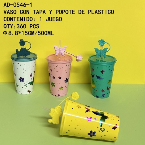 [AD-0546-1 [360 PZS/ CAJA]] [AD-0546-1] VASO CON TAPA Y POPOTE DE PLASTICO 