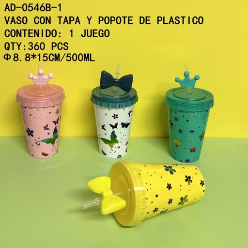 [AD-0546B-1 [360 PZS/ CAJA]] [AD-0546B-1] VASO CON TAPA Y POPOTE DE PLASTICO 