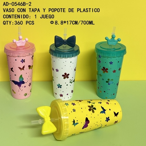 [AD-0546B-2 [360 PZS/ CAJA]] [AD-0546B-2] VASO CON TAPA Y POPOTE DE PLASTICO 