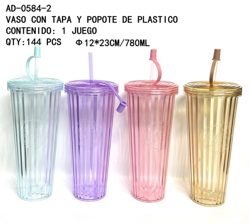 [AD-0584-2 [144 PZS/ CAJA]] [AD-0584-2] VASO CON TAPA Y POPOTE DE PLASTICO 