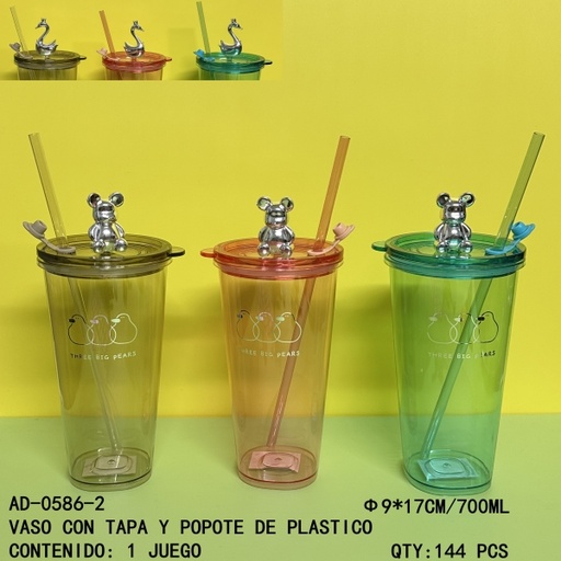 [AD-0586-2 [144 PZS/ CAJA]] [AD-0586-2] VASO CON TAPA Y POPOTE DE PLASTICO 