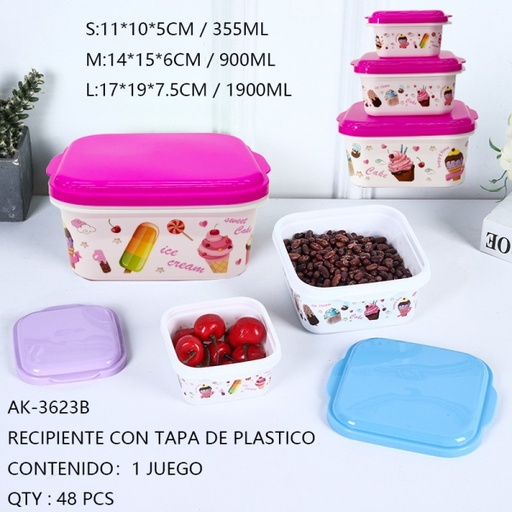 [AK-3623B [48 PZS/ CAJA]] [AK-3623B] RECIPIENTE CON TAPA DE PLASTICO 