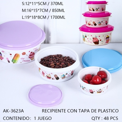 [AK-3623A [48 PZS/ CAJA]] [AK-3623A] RECIPIENTE CON TAPA DE PLASTICO 