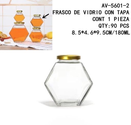 [AV-5601-2 [90 PZS/ CAJA]] [AV-5601-2] FRASCO DE VIDRIO CON TAPA 