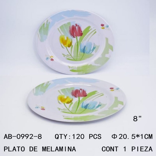 [AB-0992-8 [120 PZS/CAJA]] [AB-0992-8] PLATO DE MELAMINA
