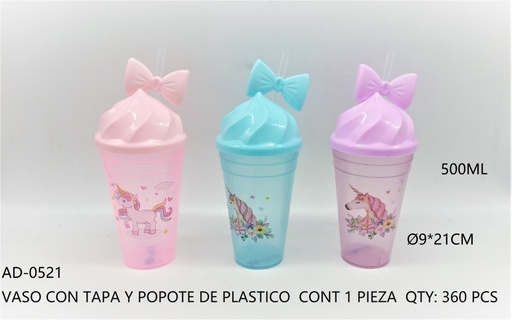 [AD-0521 [360 PZS/CAJA]] [AD-0521] VASO TAPA Y POPOTE DE PLASTICO
