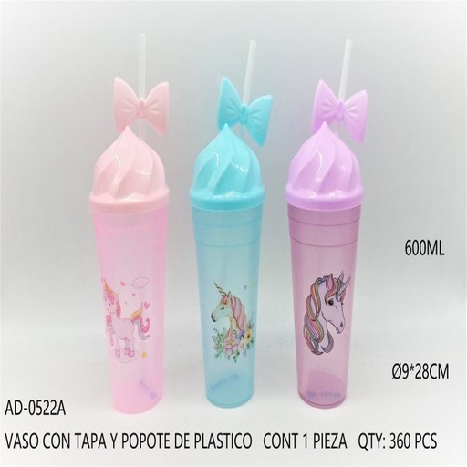 [AD-0522A [360 PZS/CAJA]] [AD-0522A] VASO TAPA Y POPOTE DE PLASTICO