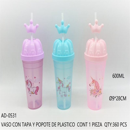 [AD-0531 [360 PZS/CAJA]] [AD-0531] VASO CON TAPA Y POPOTE DE PLASTICO