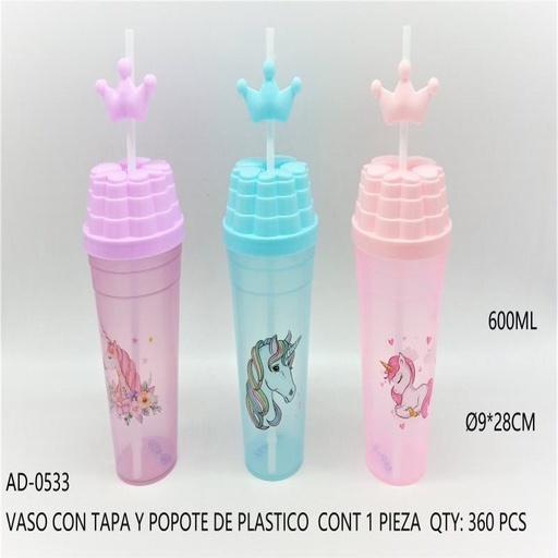 [AD-0533 [360 PZS/CAJA]] [AD-0533] VASO CON TAPA Y POPOTE DE PLASTICO