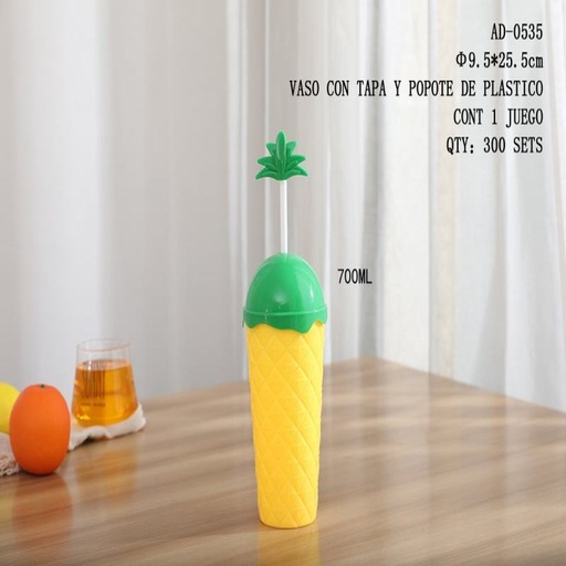 [AD-0535 [300 PZS/CAJA]] [AD-0535] VASO CON TAPA Y POPOTE DE PLASTICO