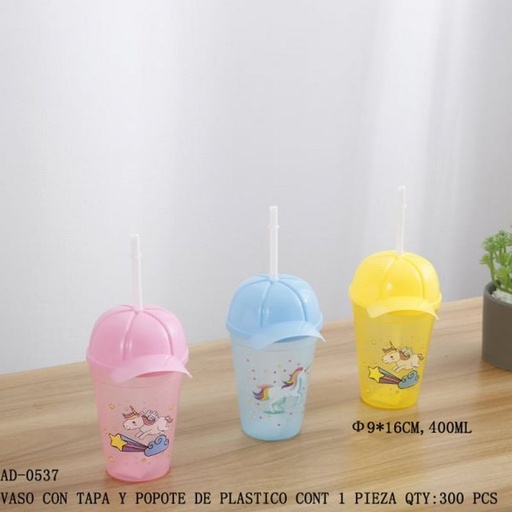 [AD-0537 [300 PZS/CAJA]] [AD-0537] VASO CON TAPA Y POPOTE DE PLASTICO