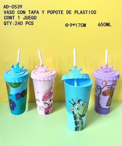 [AD-0539 [240 PZS/CAJA]] [AD-0539] VASO CON TAPA Y POPOTE DE PLASTICO