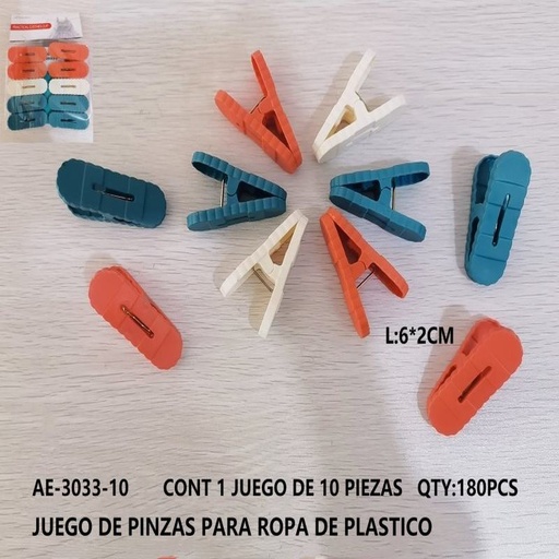[AE-3033-10 [180 PZS/CAJA]] [AE-3033-10] JUEGO DE PINZAS PARA ROPA DE PLASTICO