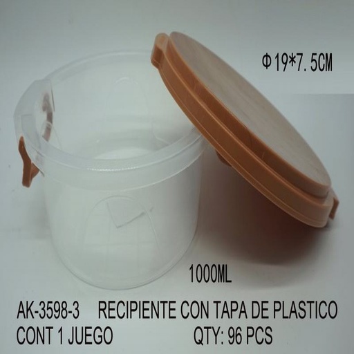 [AK-3598-3 [96 PZS/CAJA]] [AK-3598-3] RECIPIENTE CON TAPA DE PLASTICO