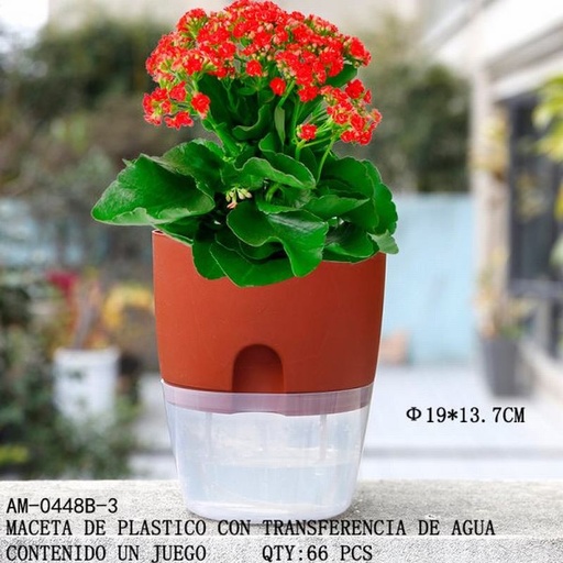 [AM-0448B-3 [66 PZS/CAJA]] [AM-0448B-3] MACETA DE PLASTICO CON TRANSFERENCIA DE AGUA